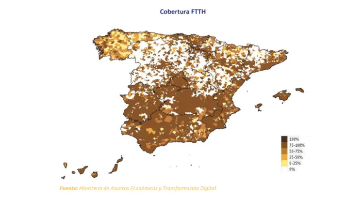 Mapa de cobertura de fibra en España